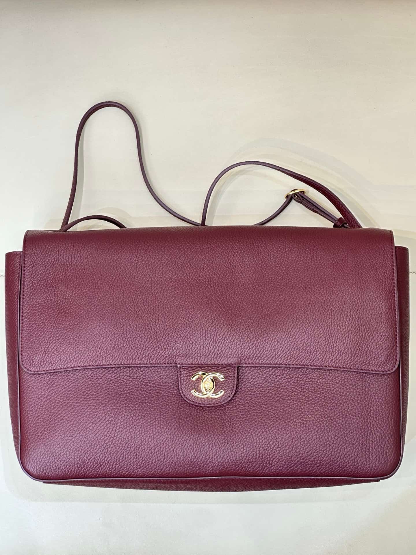 Chanel Maxi Flapbag Grained Calfskin & Gold Metal Claret AS6233 TOP