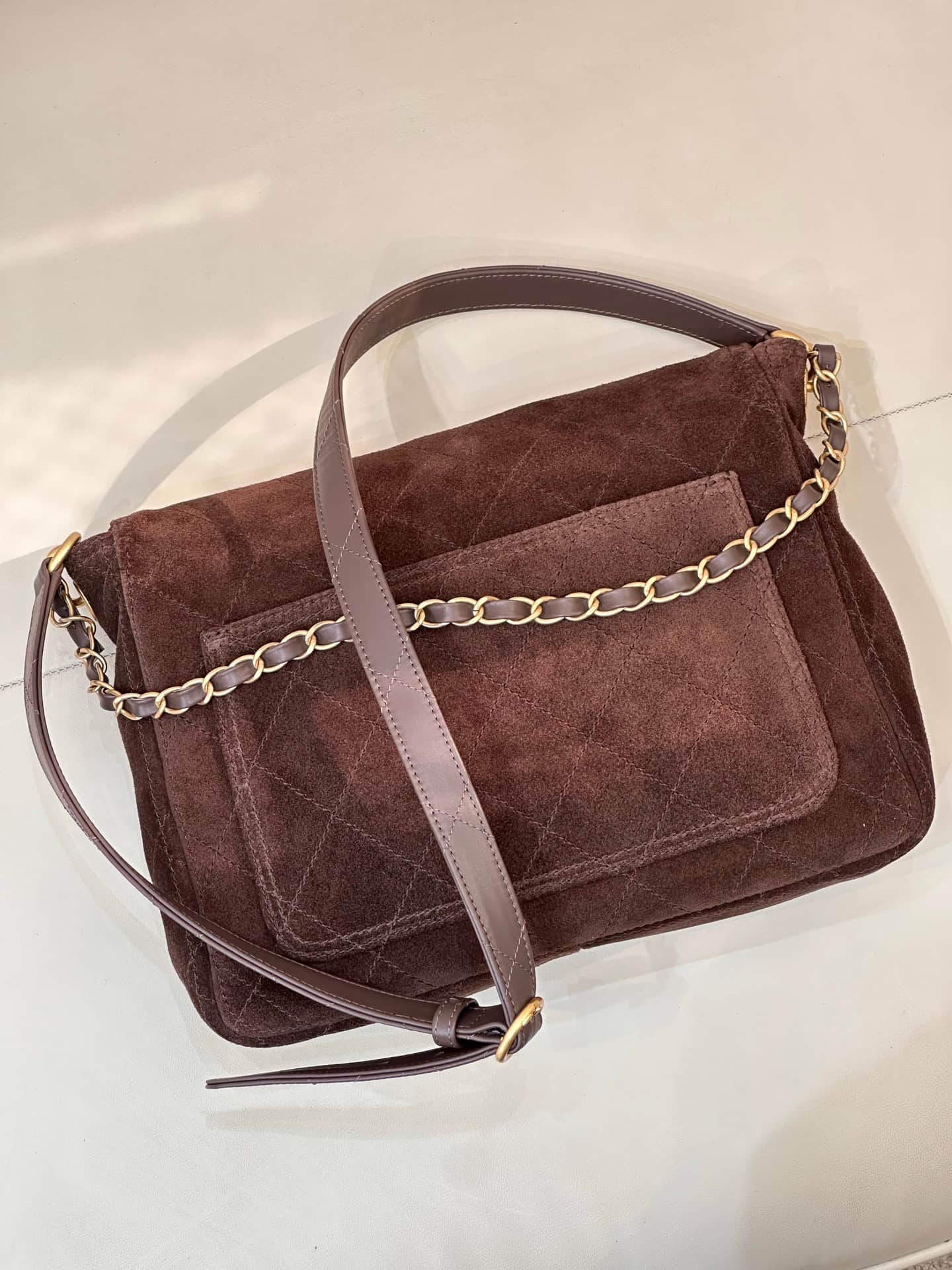 Chanel Matelasse Suede Shoulder Bag& Gold-Tone Metal Brown AS5883 TOP