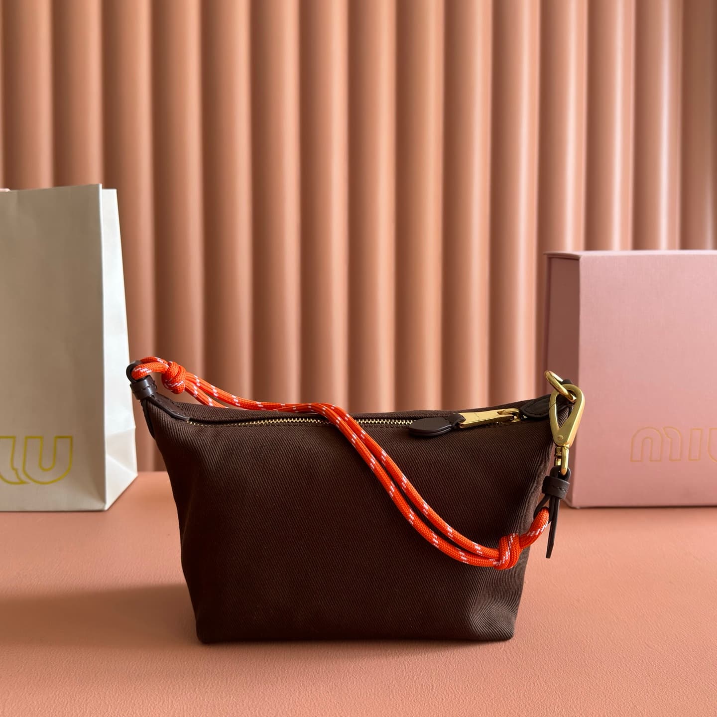 Miu Miu Gabardine pouch Cocoa Brown/Orange 5NE841 High