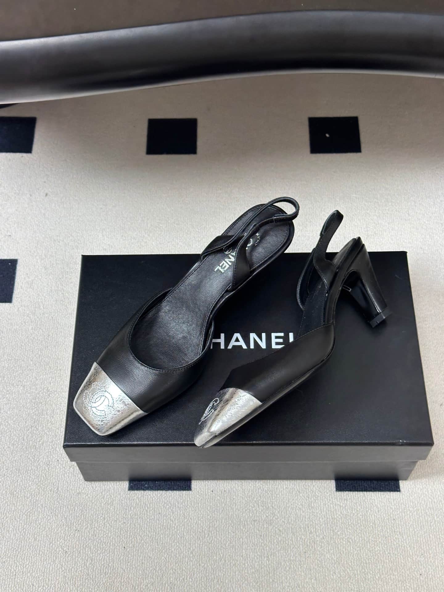 Chanel Two-tone Leather Slingback Heels
