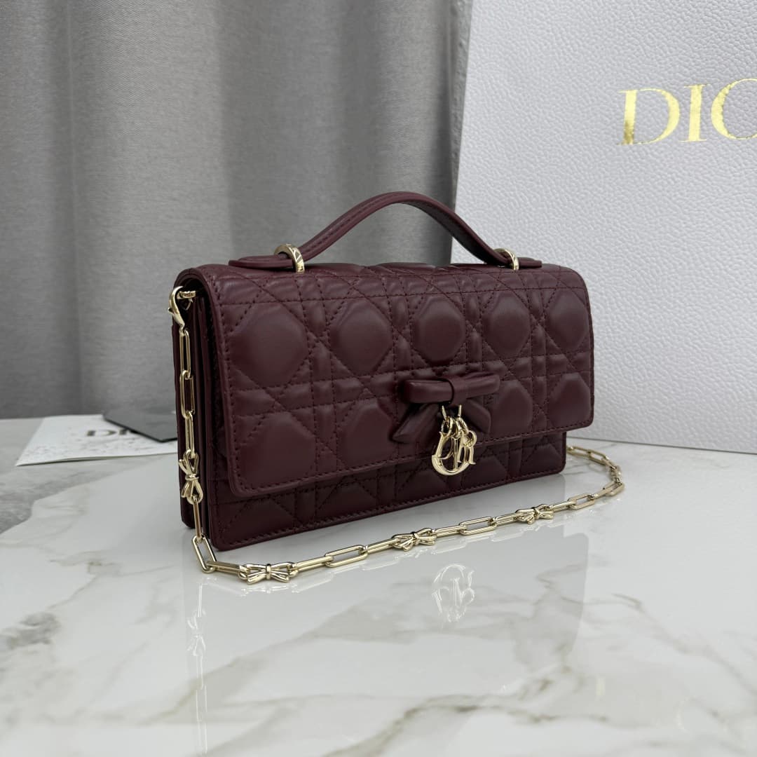 My Dior Mini Bag Cannage Lambskin In Claret With Leather Bow High