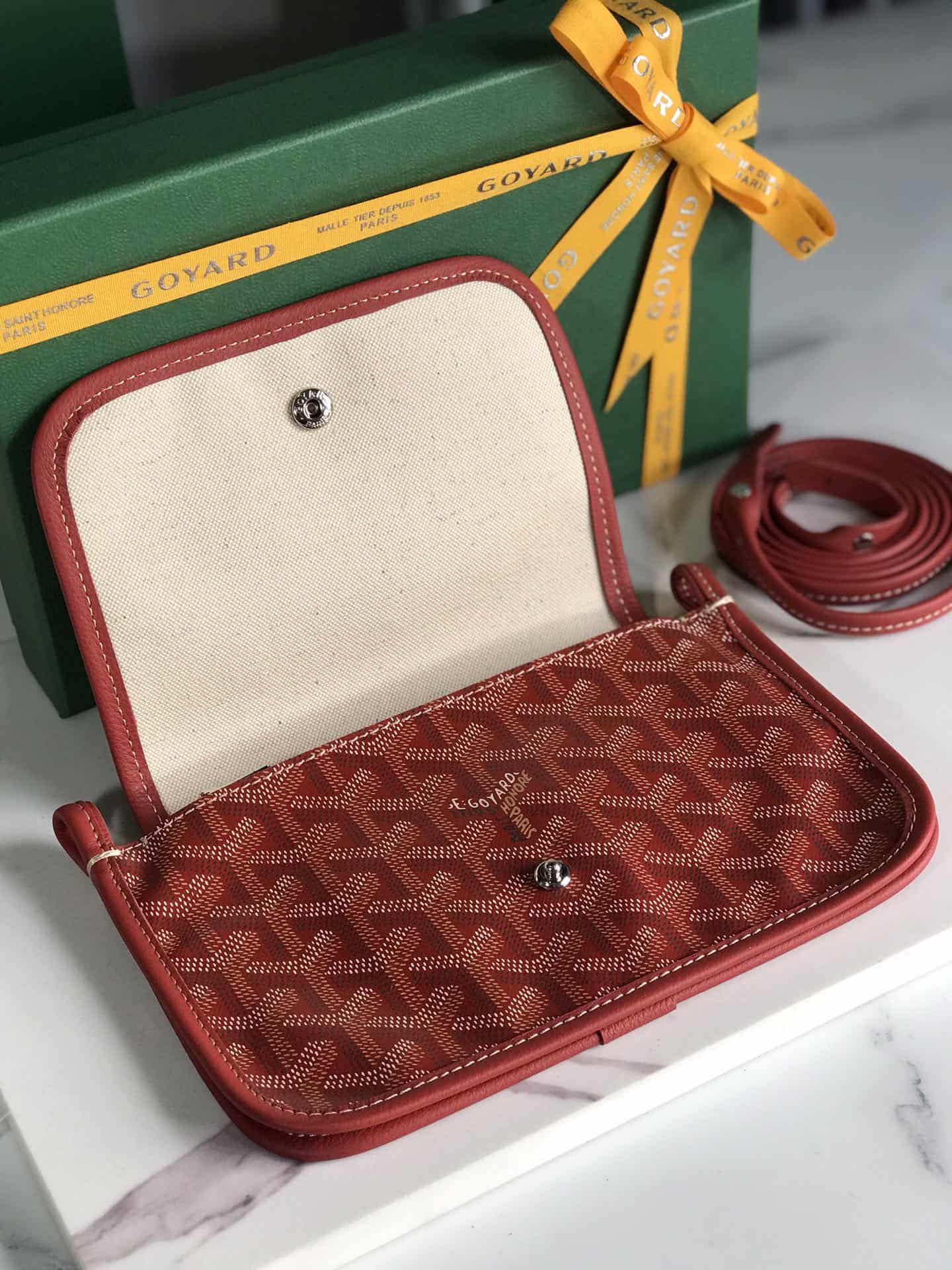 Plumet Pocket Wallet Goyardine Canvas & Chevroches Calfskin Red High