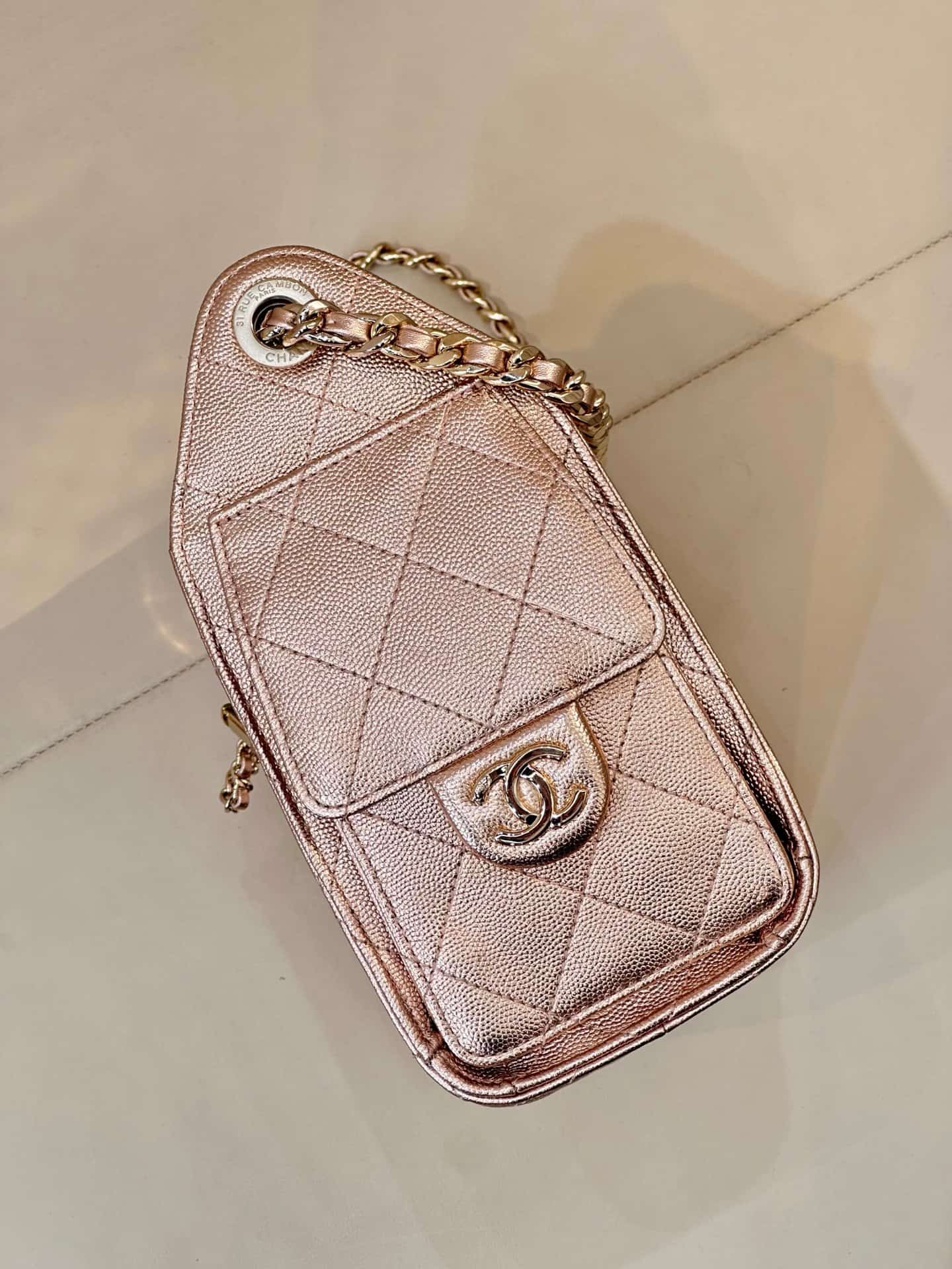 CHANEL 25 Mini Handbag AS5631 Grained Calfskin & Gold-tone Metal Rose Gold TOP