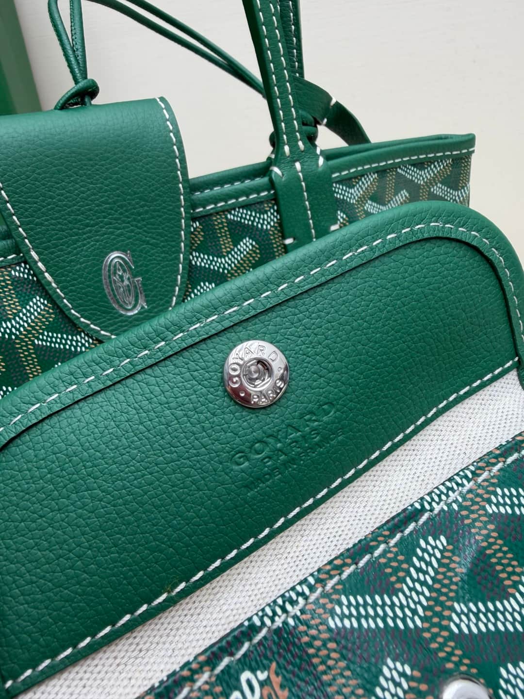Goyard Mini Anjou Tote Goyardine Canvas with White Painted Mascot Green High