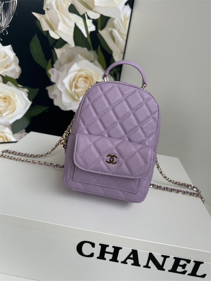 Chanel Mini Backpack Grained Calfskin Gold-Tone Metal AP3753 Purple A