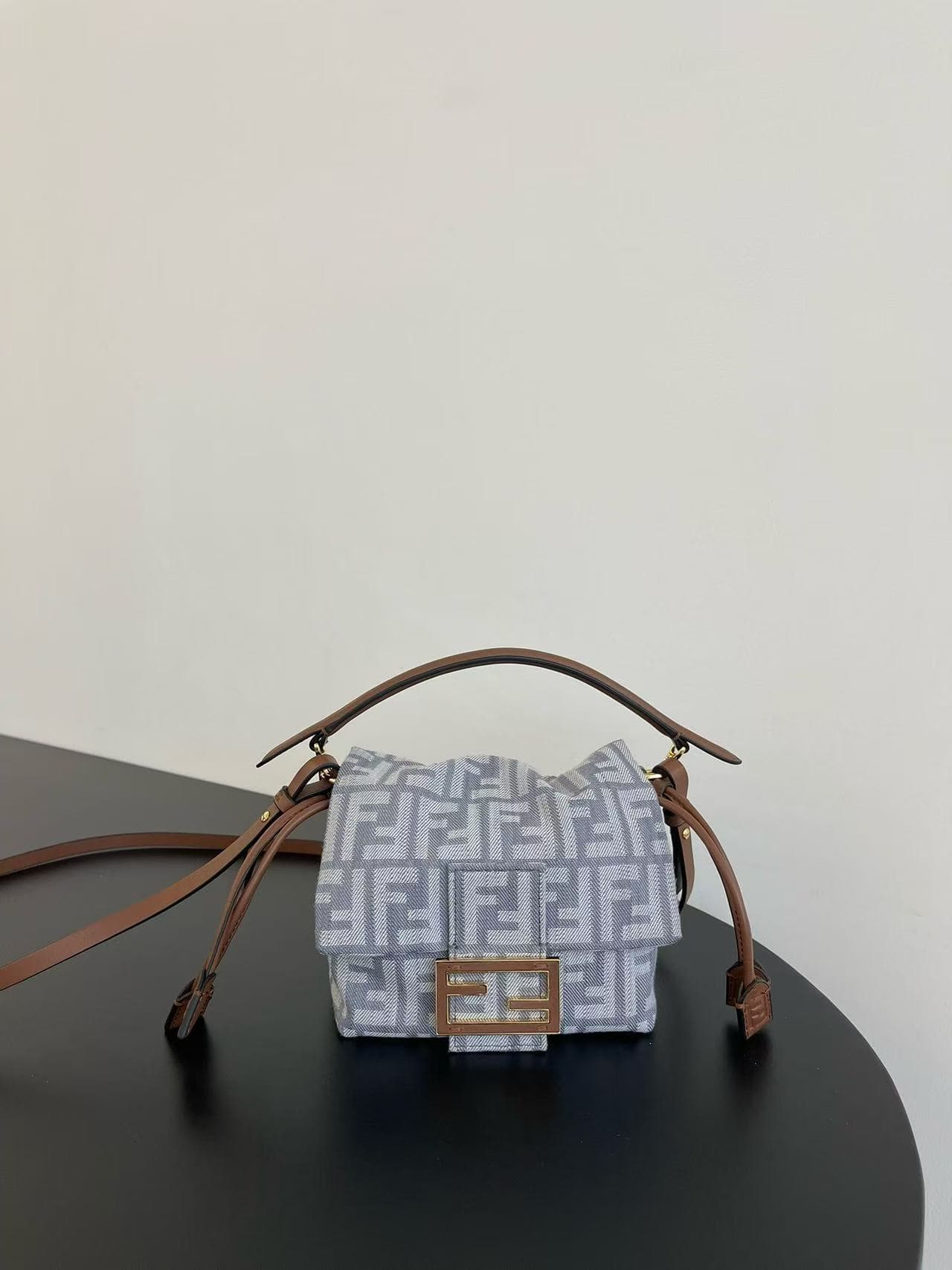 Fendi Small Mamma Baguette bag in blue denim-effect FF jacquard High