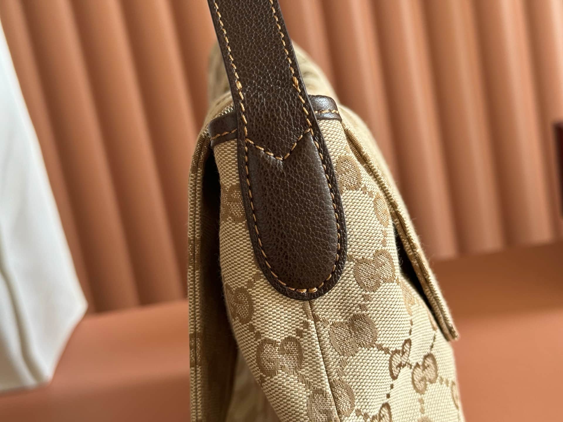 Gucci Jackie Flap large crossbody bag sand and brown GG canvas A005ZI High