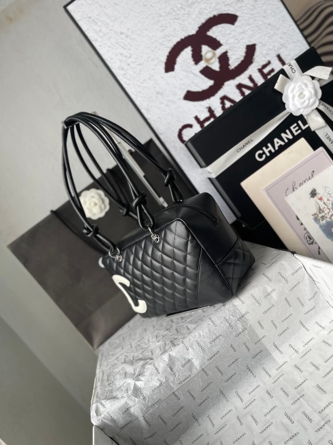 Chanel Cambon Ligne Bowler bag Calfskin & Silver-Tone Metal AS25171 Black High