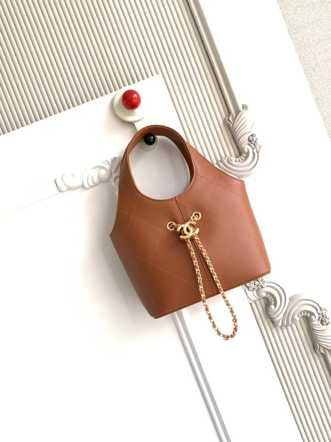 Chanel Small Shopping Bag Brown Leather & Gold-Tone Metal AS6132 A