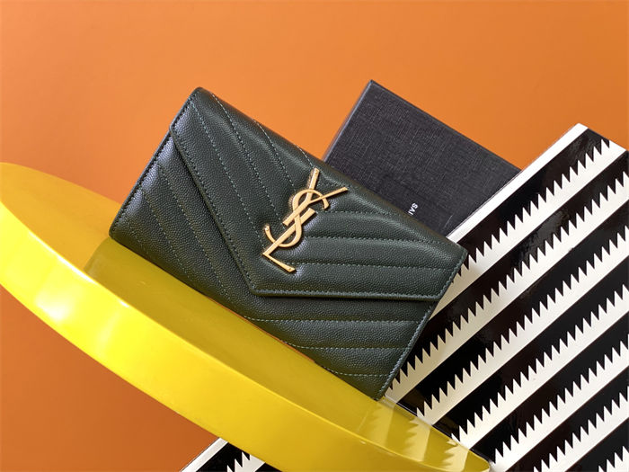 CASSANDRE MATELASSÉ LARGE FLAP WALLET IN GRAIN DE POUDRE LEATHER Grey High