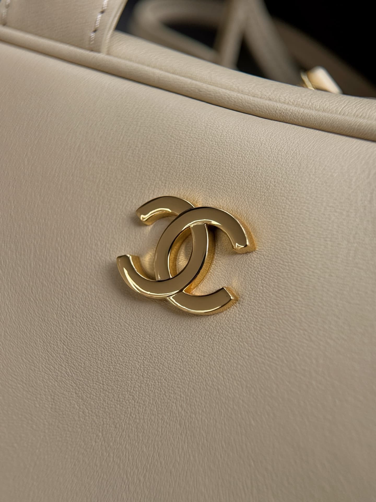 Chanel Large Bowling Bag Calfskin & Gold-Tone Metal Beige AS6580 High