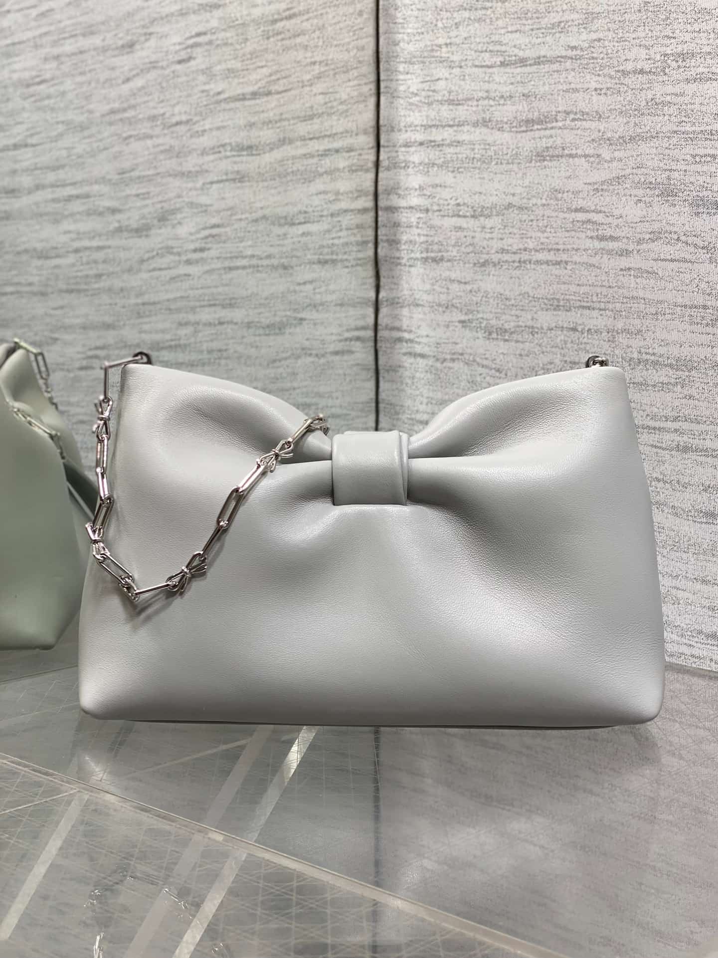 Small Dior Bow Bag Light Grey Leather High