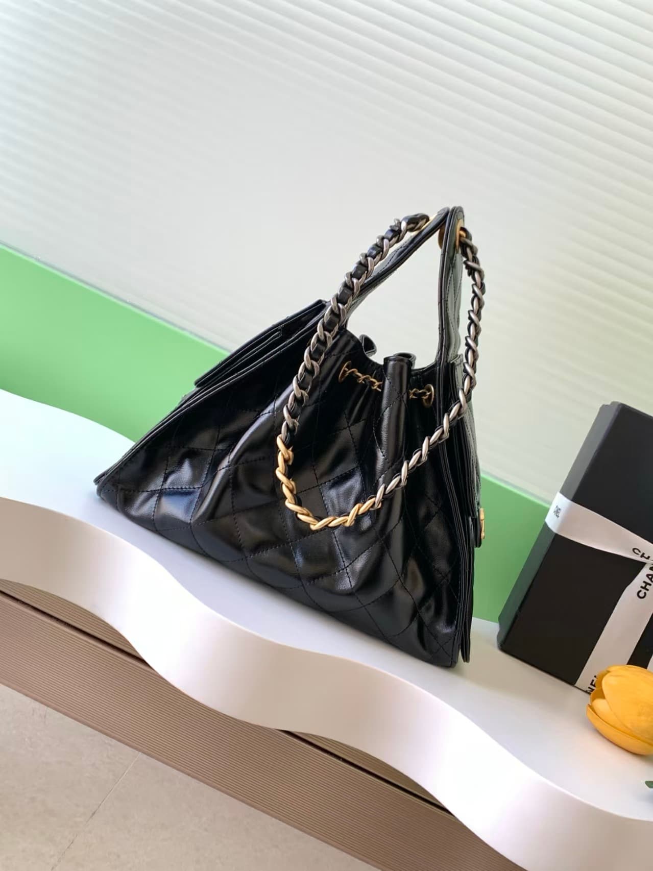 Chanel 25 Small Hobo handbag AS5293 Shiny calfskin Gold&Silver-tone metal Black A
