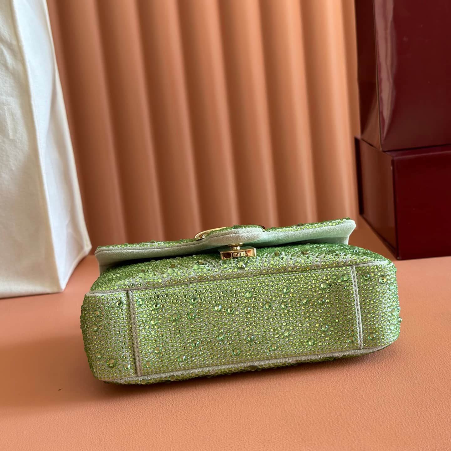 Gucci GG Marmont Shoulder Bag Green / Crystal 837280 High
