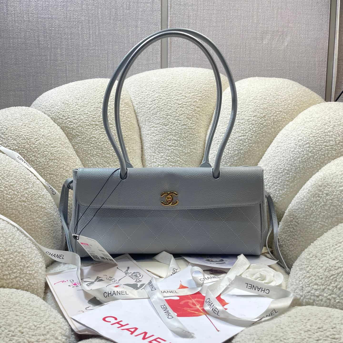 Chanel SMALL SHOPPING BAG Grained Calfskin & Gold-Tone Metal Blue AS6288 A