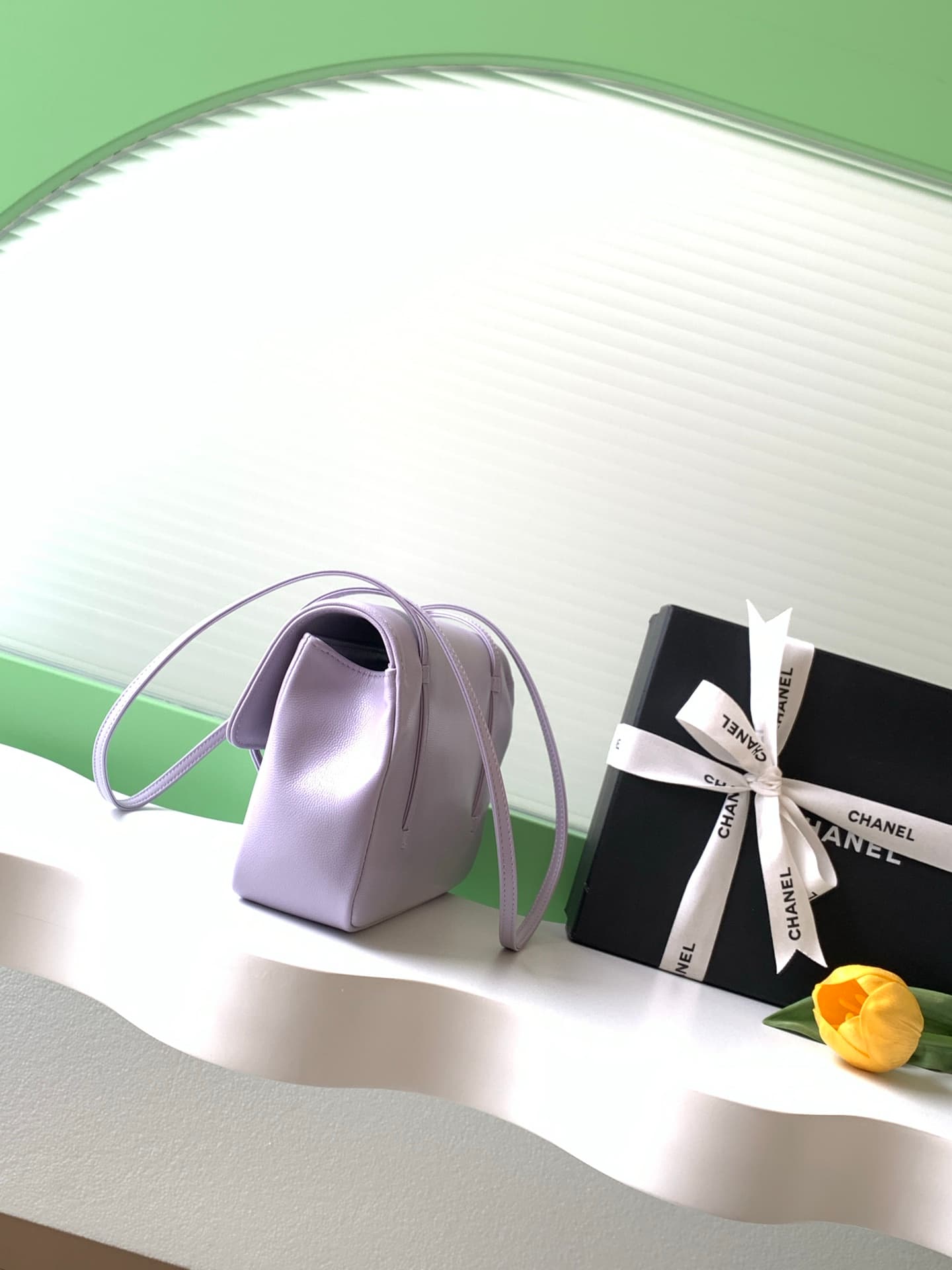 Chanel Small Flap Bag Grained Shiny Calfskin & Gold-Tone Metal AS6130 Light purple High