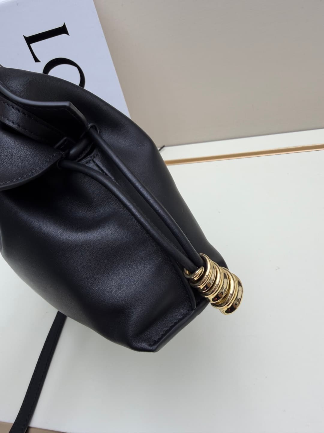 Loewe Small Flamenco Ruched Clutch Bag in Black Leather High