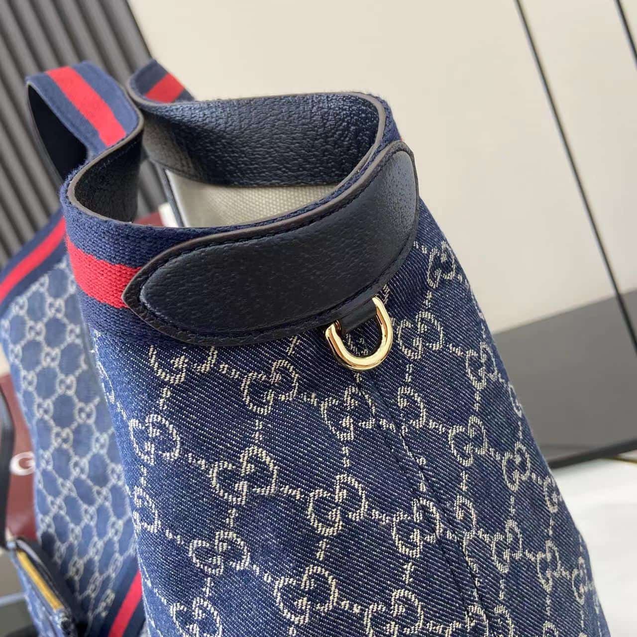 Gucci Giglio large tote bag blue and white GG denim 853971 High