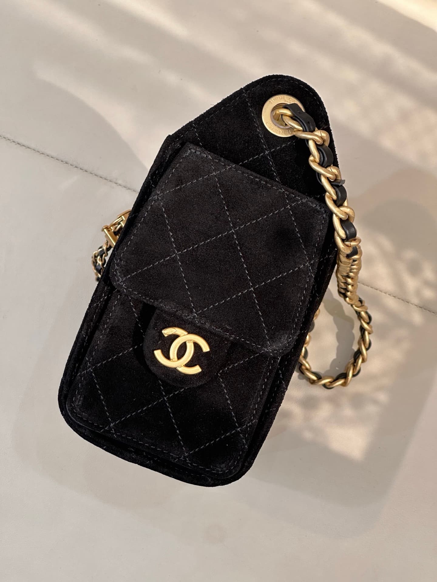 CHANEL 25 Mini Handbag AS5631 Suede &Gold-tone Metal Black TOP
