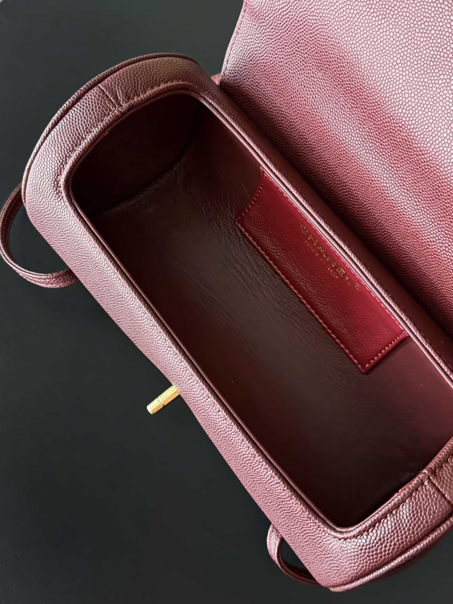 Chanel Small Bowling Bag Grained Shiny Calfskin & Gold-Tone Metal AS6143 Dark Burgundy High