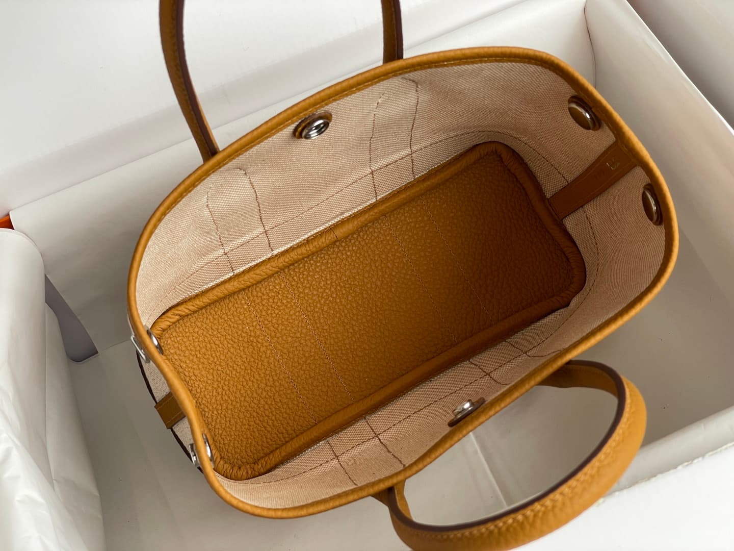 Hermes Garden Party 23 bag in Beach Gold Togo Leather With Canvas WAX High
