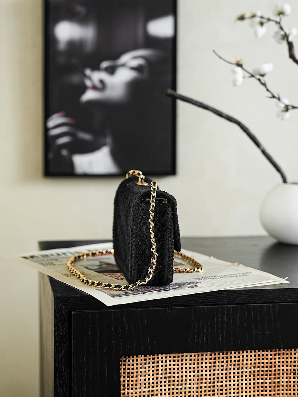 CHANEL Coco Beach Flap Bag Mesh, Strass & Gold-Tone Metal AS6156 Black A