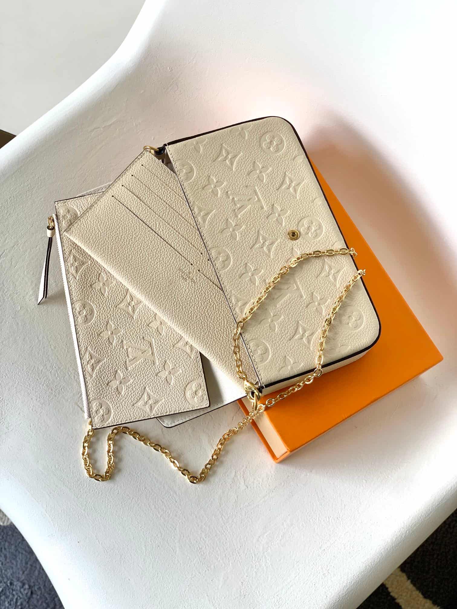 Louis Vuitton Pochette Félicie Cream Monogram Empreinte Leather M82363 High
