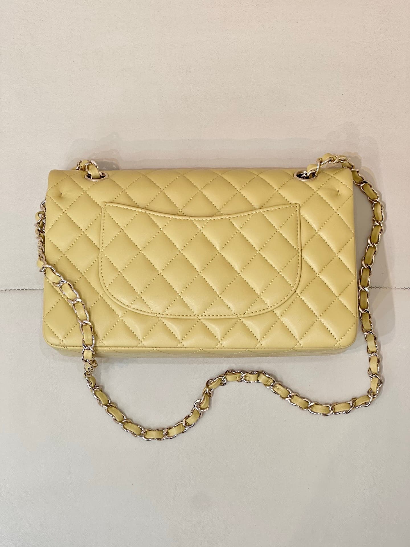 Chanel Medium CLASSIC HANDBAG Lambskin Gold-Tone Metal Yellow TOP