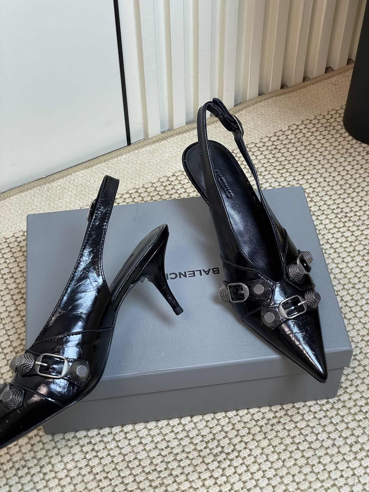 Balenciaga Leather Studded Accents Slingback Pump Shoes Women