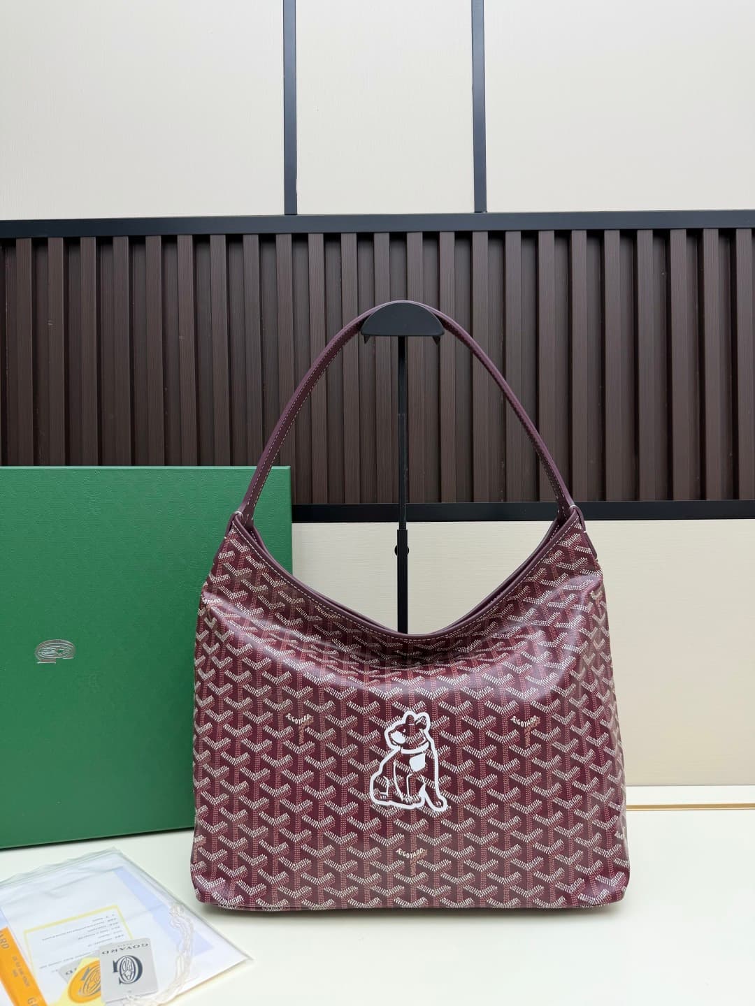 Goyard Bohème Burgundy Hobo Bag Chevron Canvas and  White Painted Mascot High
