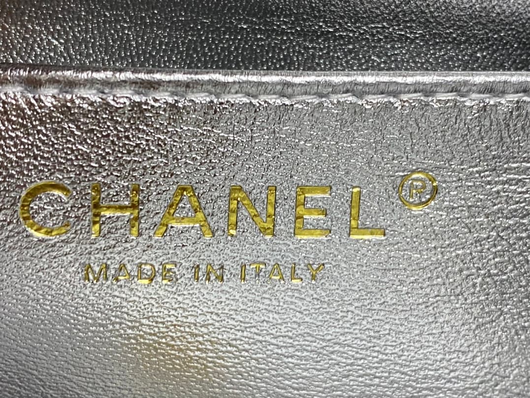 Chanel Mini Flap Bag Metallized Braided Calfskin & Gold-Tone Metal  Silver AS4797 High