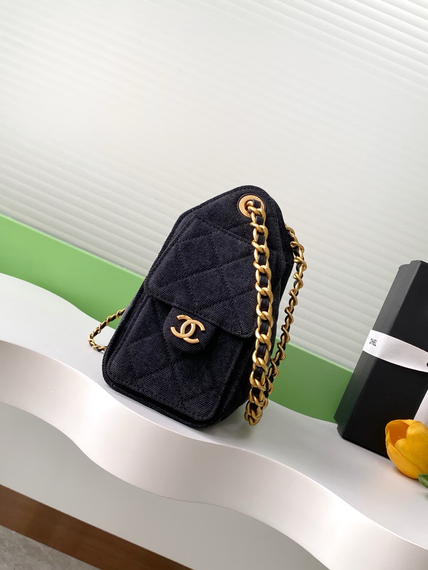 Chanel 25 Mini Hobo handbag AS5631 Denim & gold-tone metal Black A