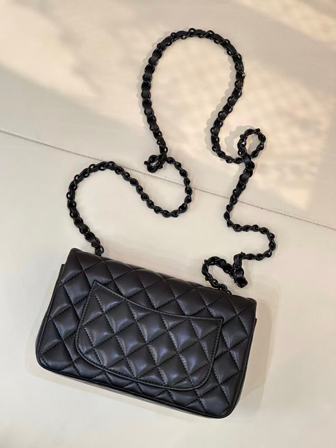 CHANEL Mini Classic Handbag Lambskin & Black-Tone Metal A69900 Black TOP