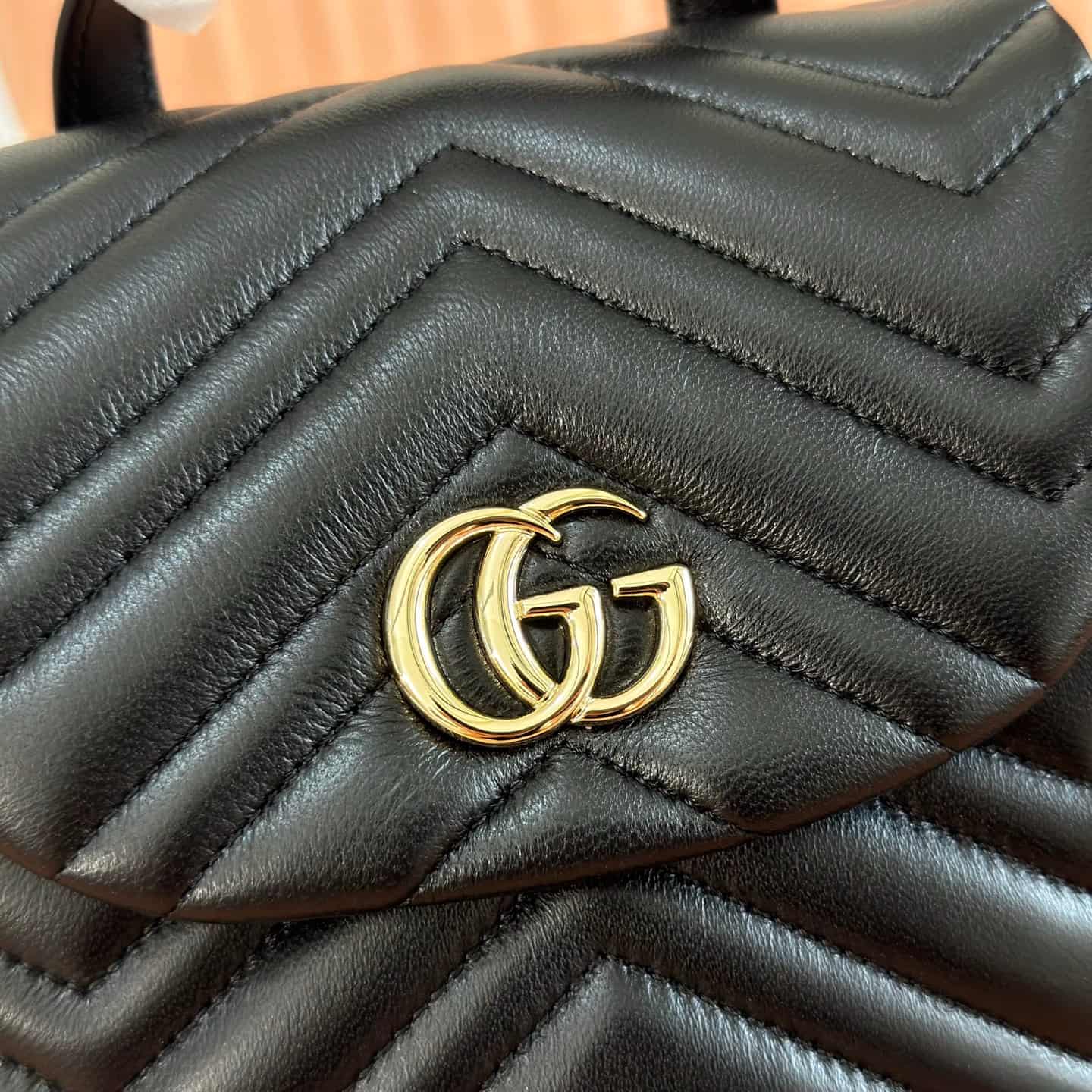 Gucci GG Marmont Mini Backpack Black Matelassé Chevron Nappa Leather 855921 High