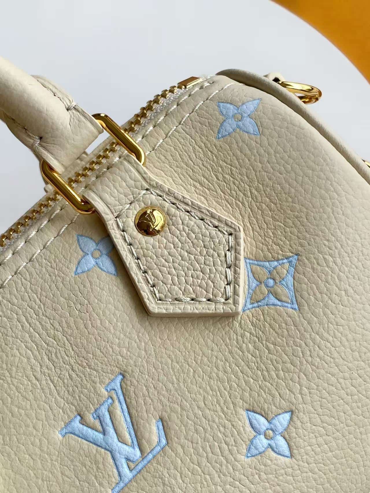 Louis Vuitton Nano Speedy Milky White/Blue Embossed grained cowhide leather M27702 High