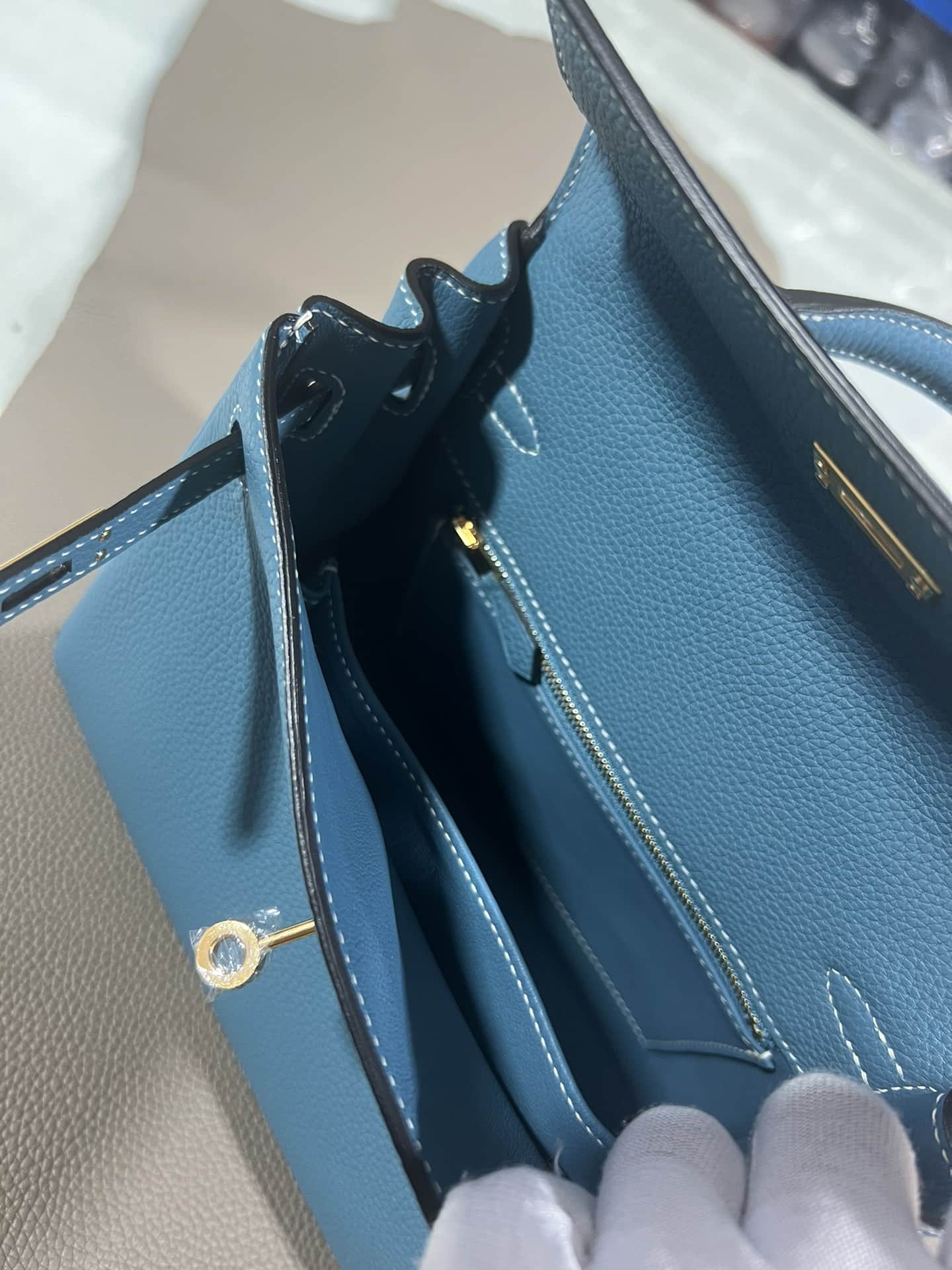 Hermes Kelly 25/28/32cm Retourne Bag Togo Leather In Denim Fonce WAX High
