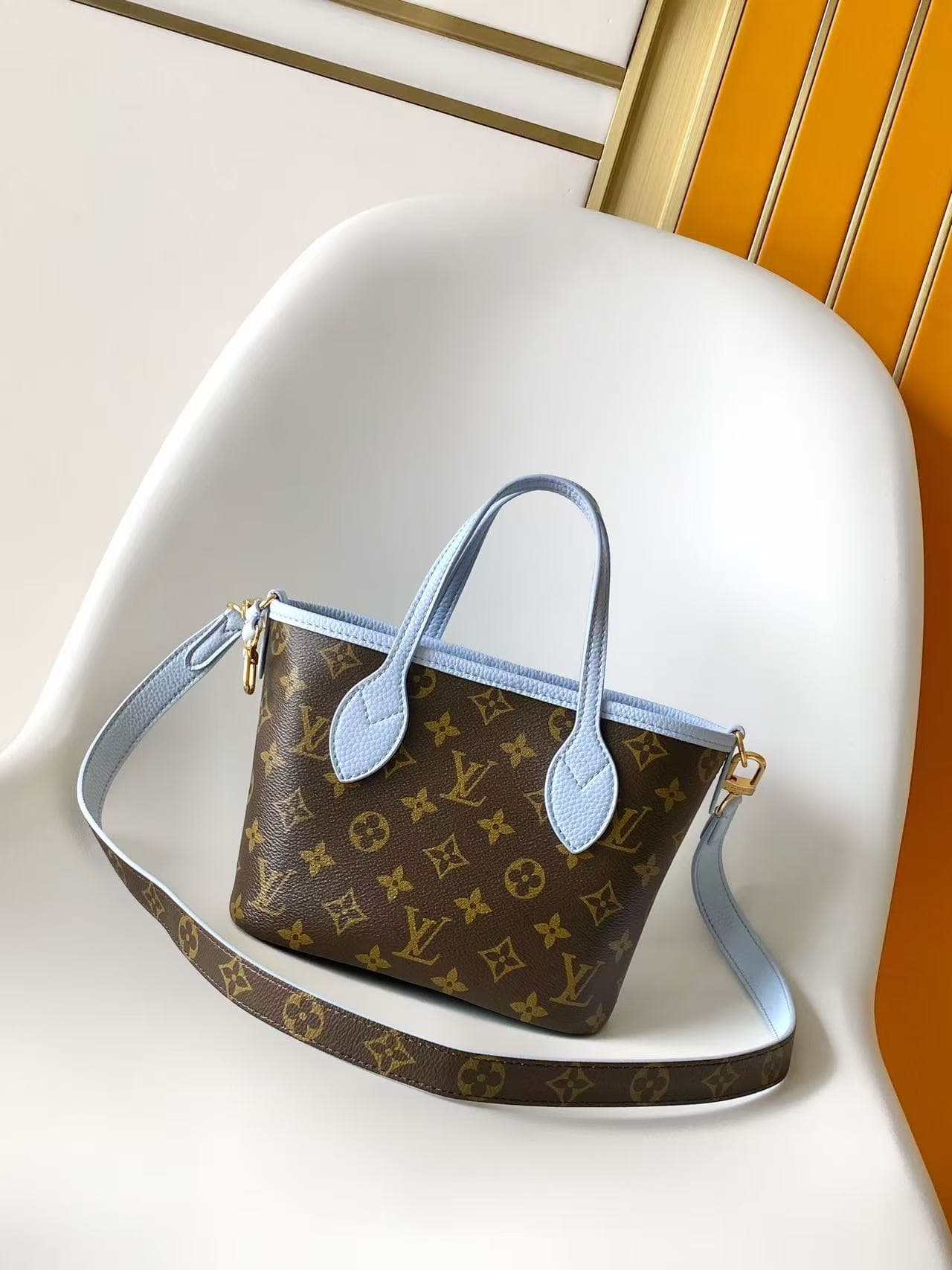 Louis Vuitton Neverfull Bandoulière Inside Out BB Monogram Sky Blue M28336 High