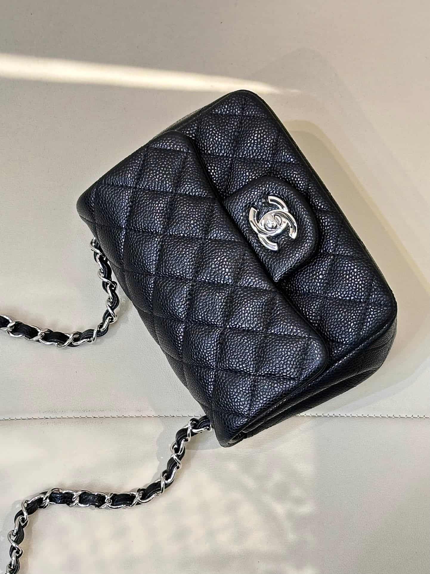 CHANEL Super Mini Classic Handbag Grained Calfskin & Silver-tone Metal A35200 Black TOP
