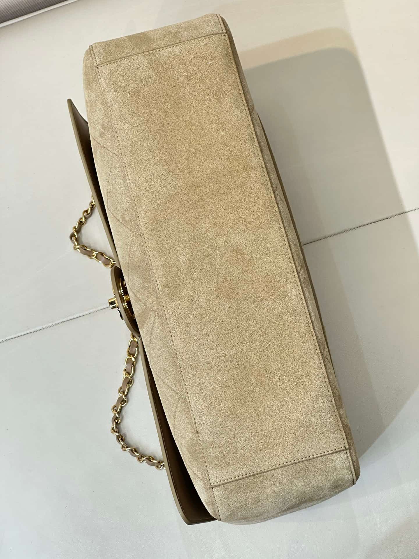 Chanel Maxi Flap bag Suede Calfskin & Gold-Tone Metal Dark Beige AS6234 TOP