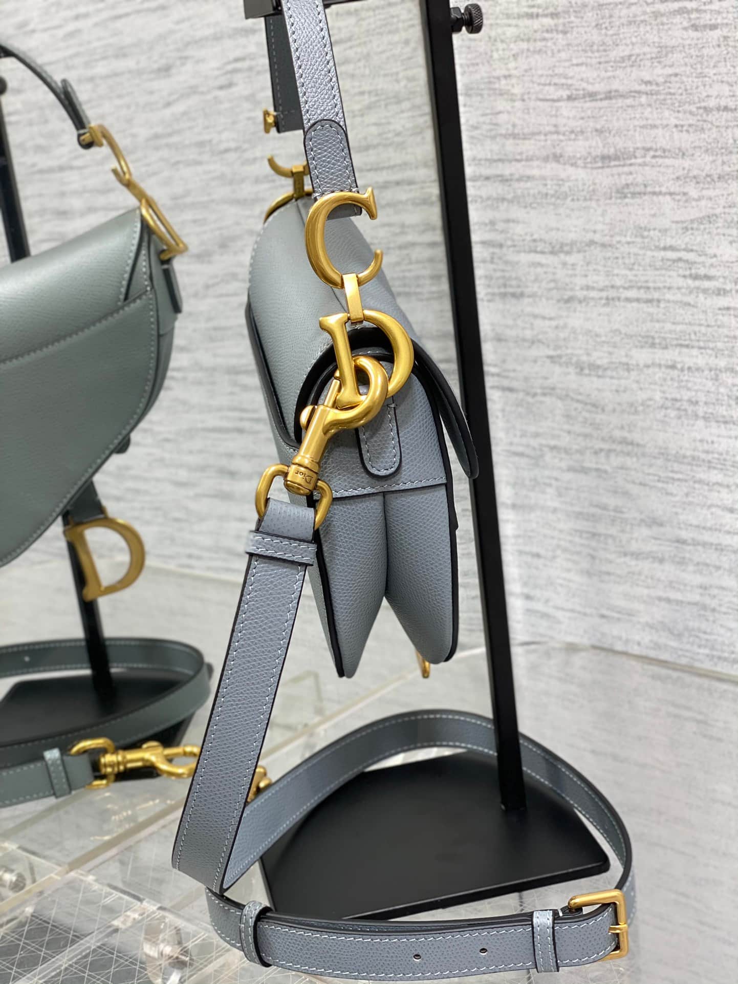 Mini SADDLE BAG Grained Calfskin Light Grey High