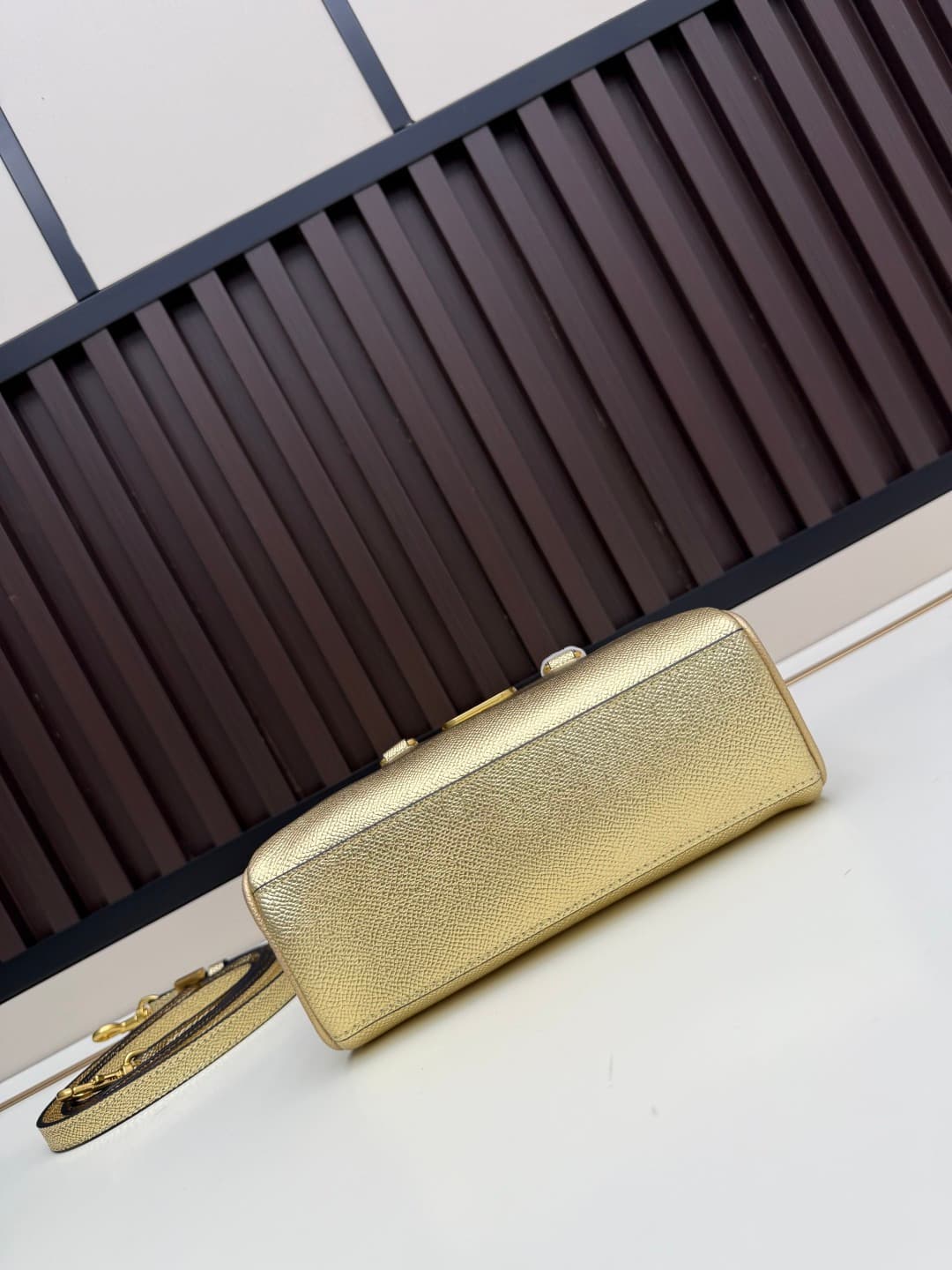 Valentino VLogo Signature Mini Bowling Bag in Grainy Calfskin Gold High
