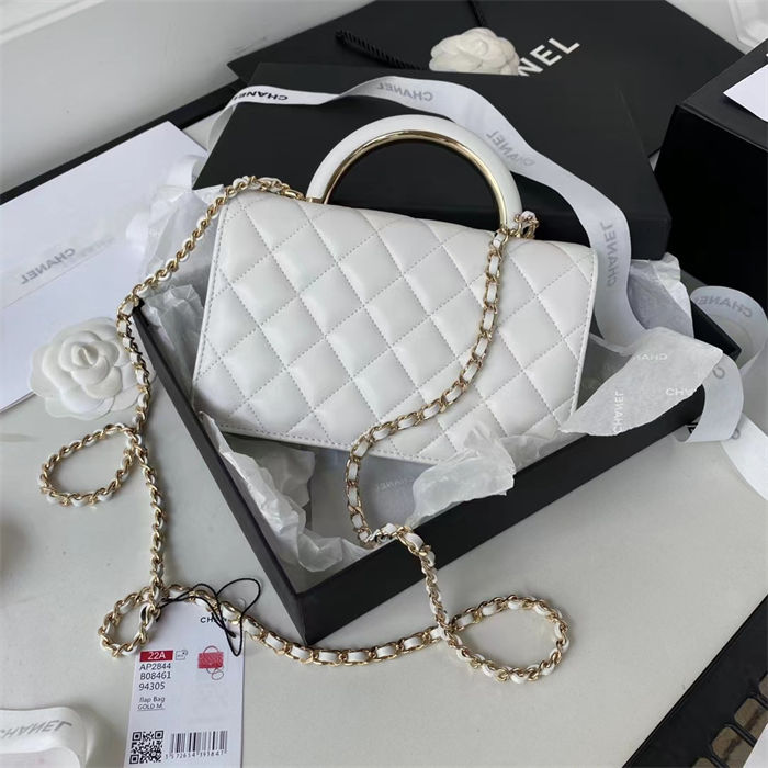 Chanel Wallet on Chain With Handle AP2844 Lambskin & Gold-Tone Metal White A