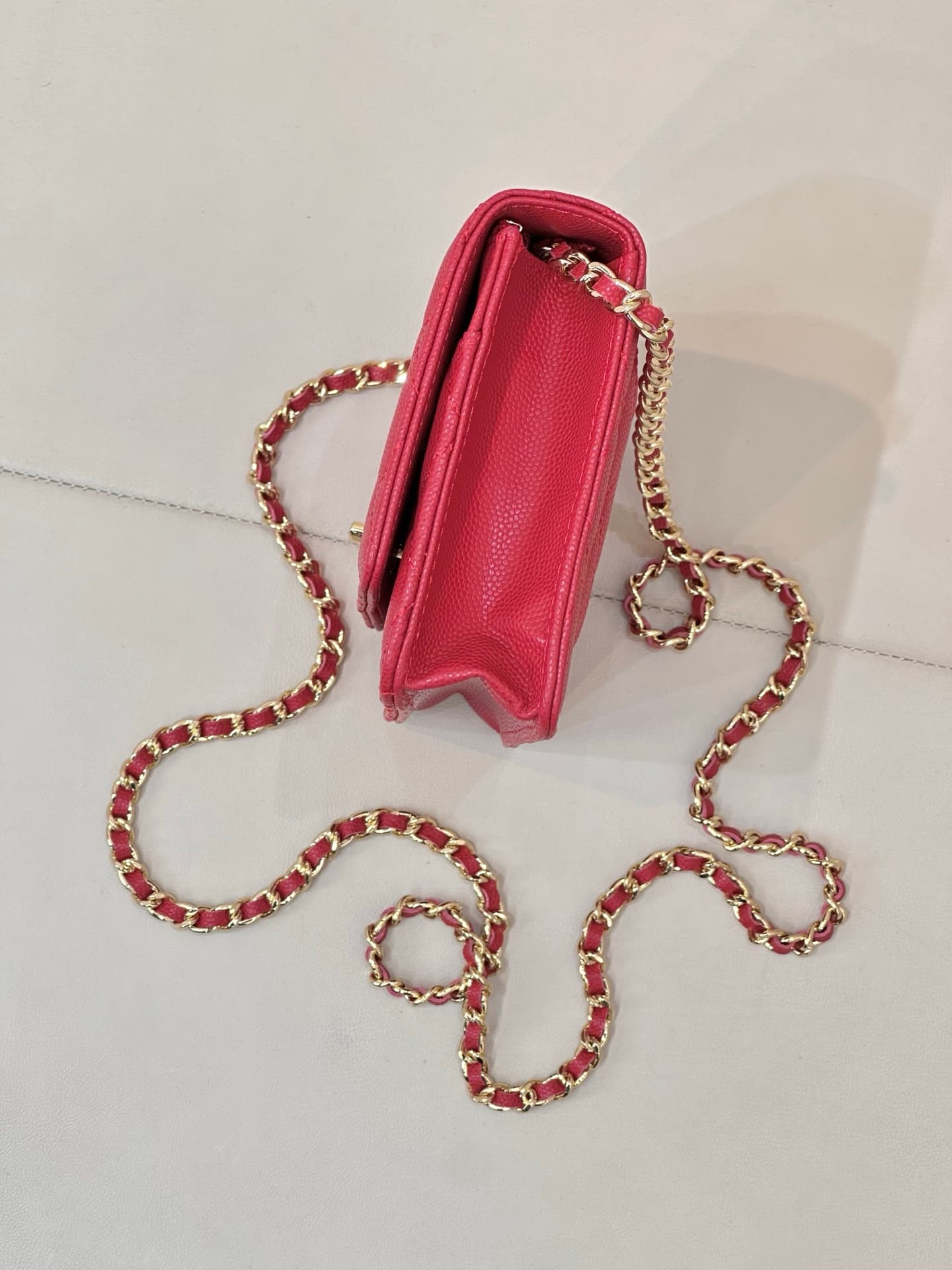 Chanel Classic Wallet on Chain Grained Shiny Calfskin& Gold-Tone Metal AP4241 Red TOP