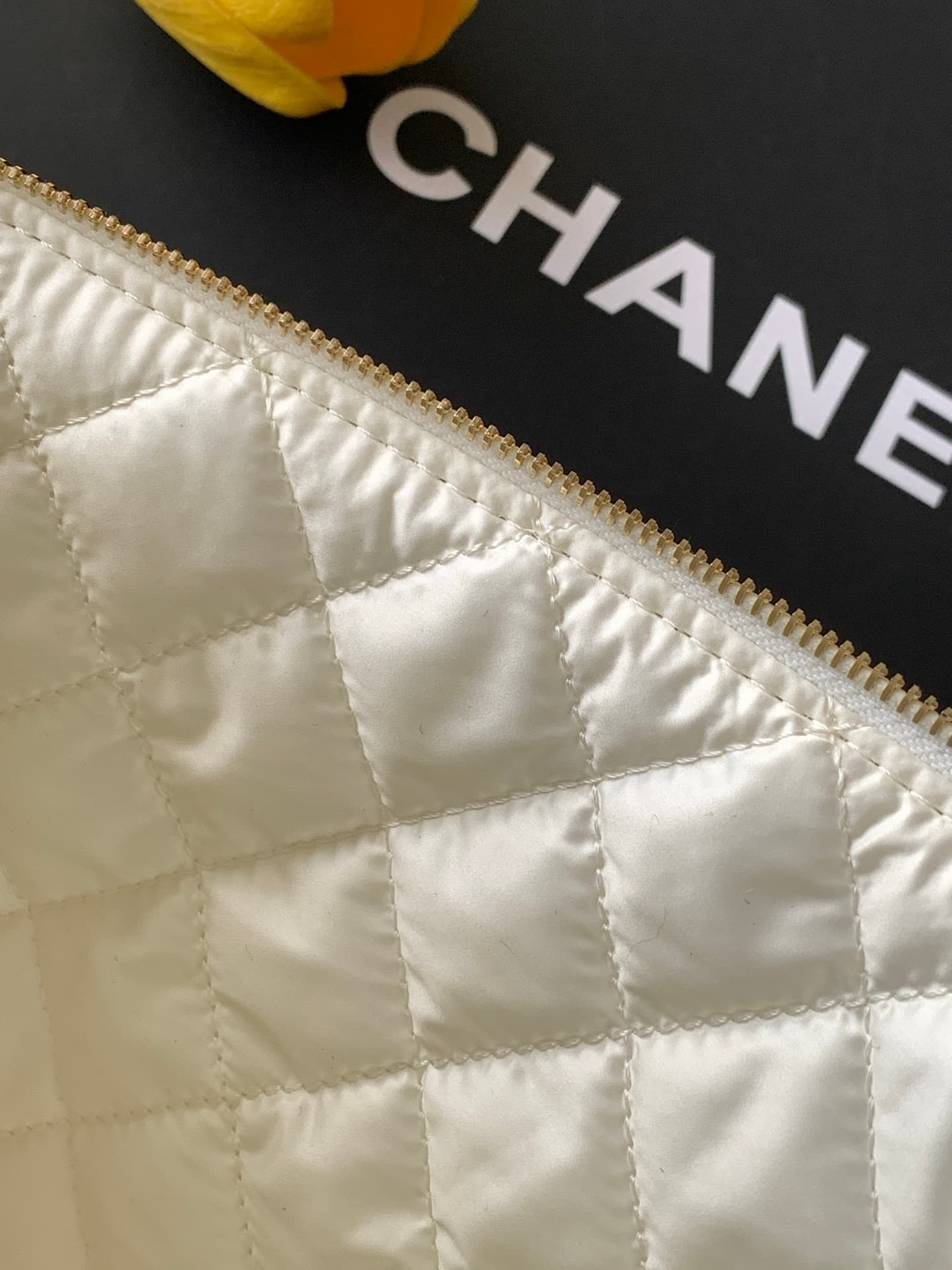 Chanel Zipped Case Printed Fabric & Gold-Tone Metal Beige & White AS4988 A