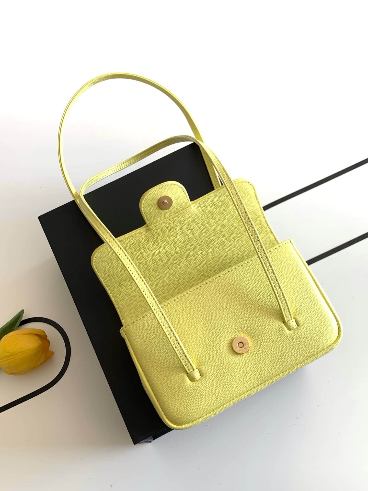 Chanel Clutch with Leather Strap Grained Shiny Calfskin & Gold-Tone Metal Yellow AP5068 A