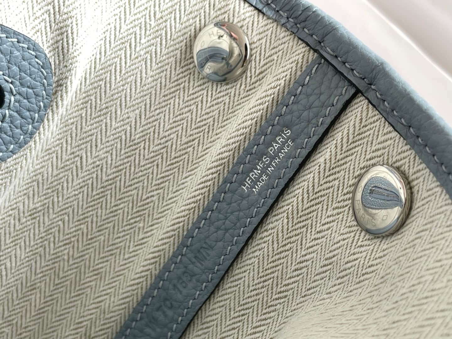 Hermes Garden Party 23 bag in Blue Lin Togo Leather WAX High