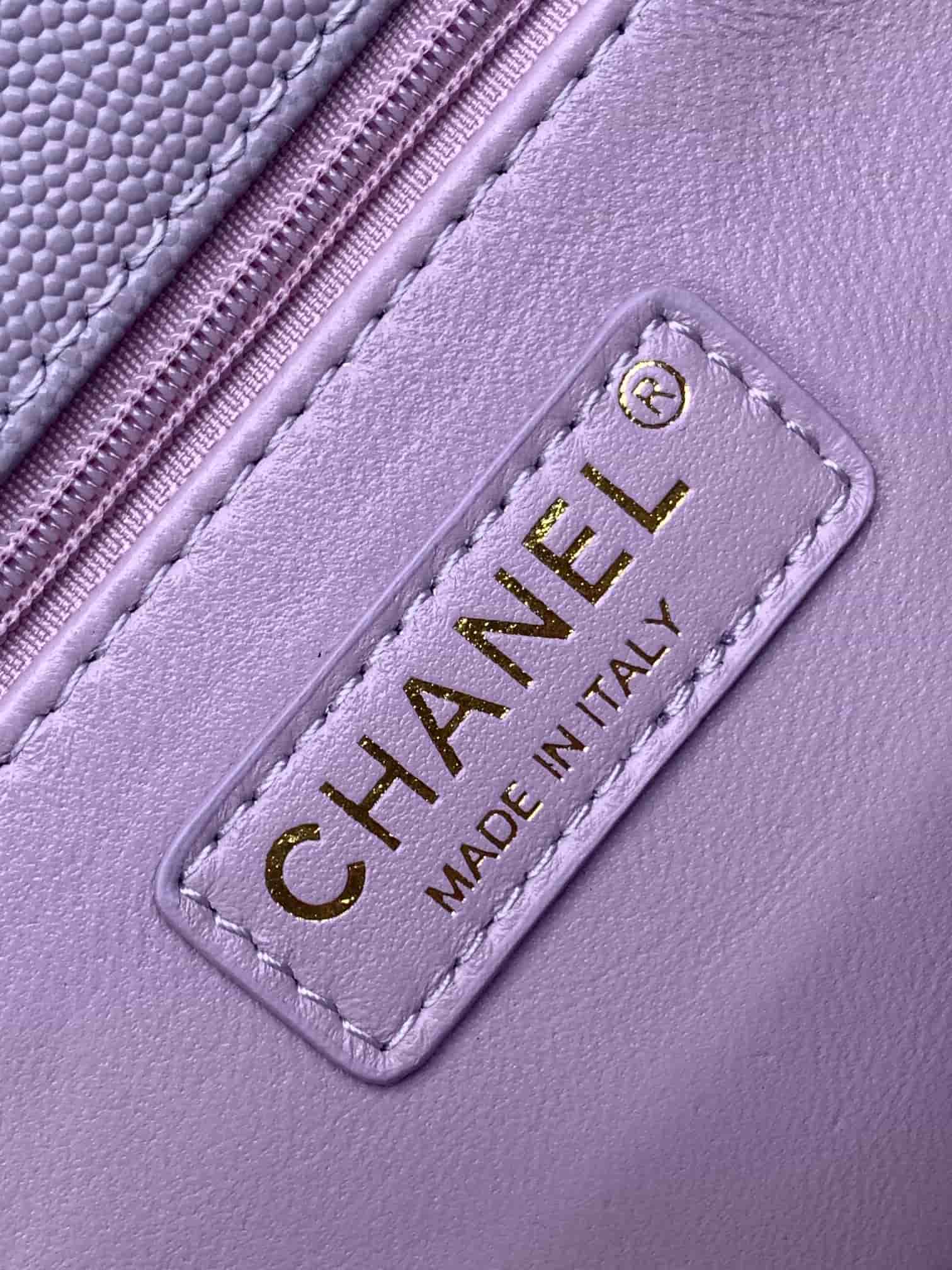 Medium FLAP BAG WITH TOP HANDLE Grained Calfskin A92991 Purple-binding Gold Metal A