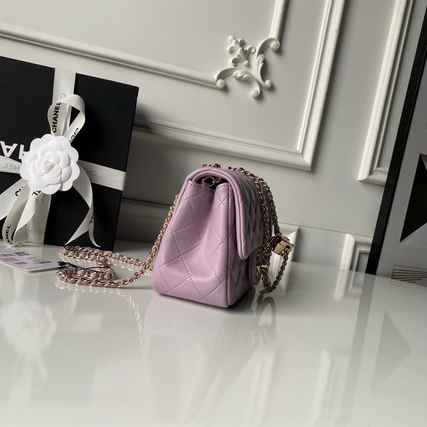 Chanel Mini Classic Flap Bag Lambskin & Gold-Tone Metal AS5758 Light Purple High