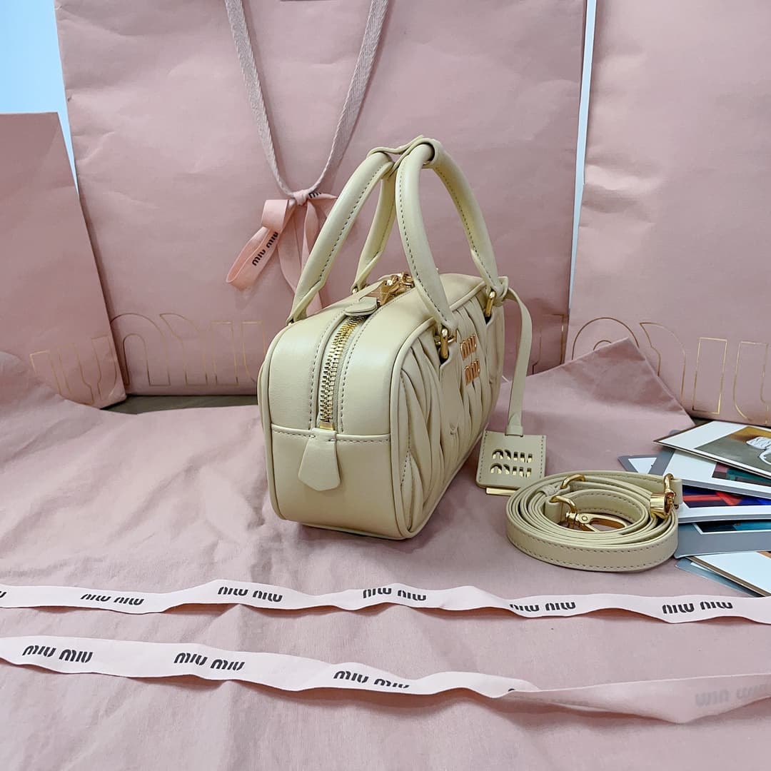 Miu Miu Arcadie matelassé nappa leather bag 5BB142 Light Yellow High