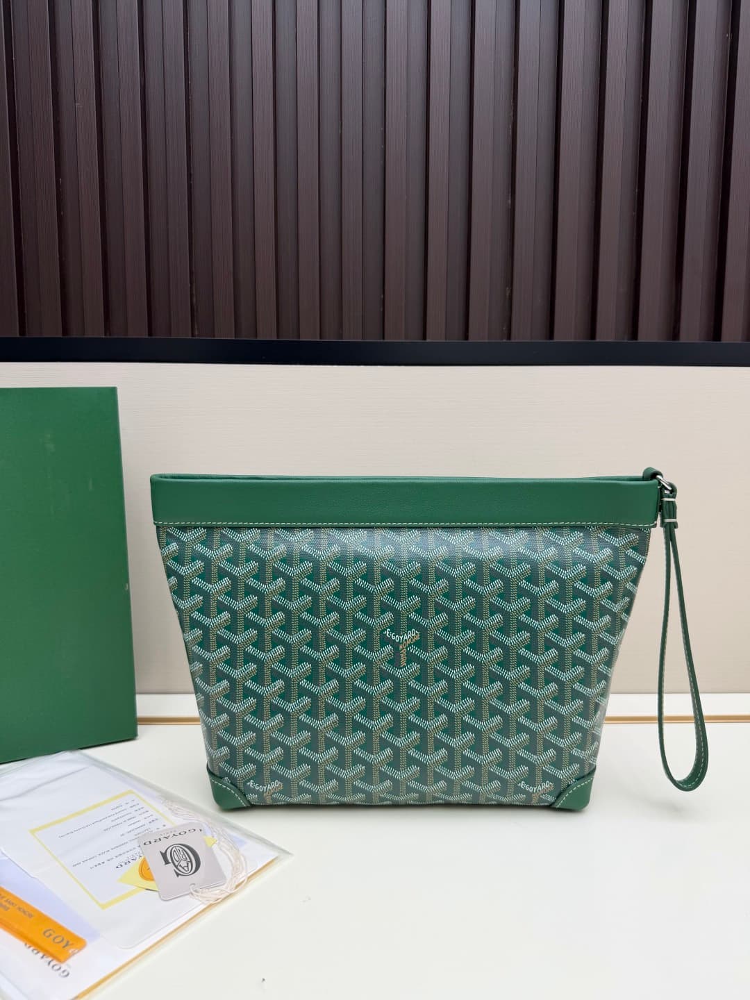 Goyard Conti pouch Goyardine canvas and Chevroches Calfskin Green High